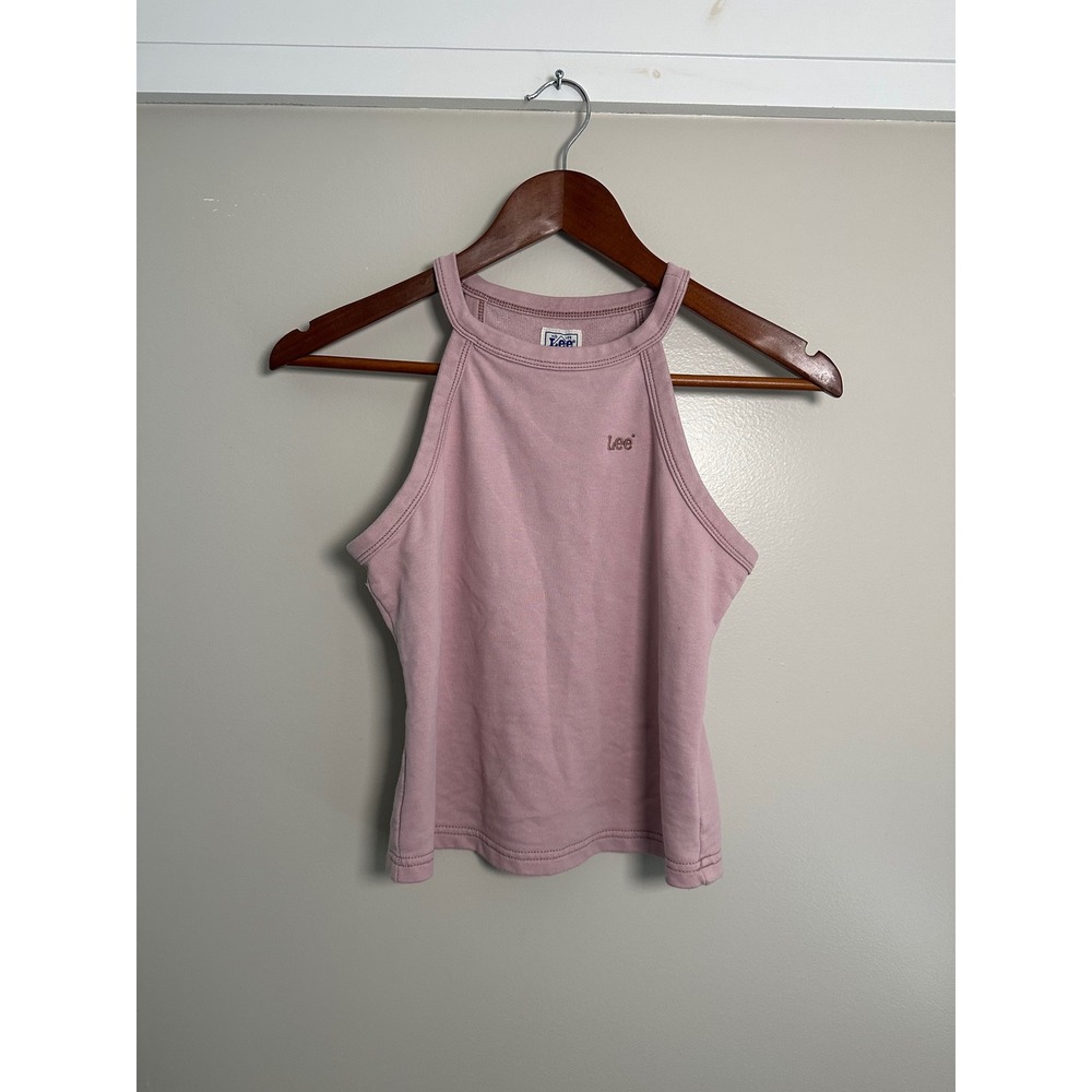 Lee Layers Knit Halter Tank Top Womens XS Pink EUC Embroidered Logo Workwear